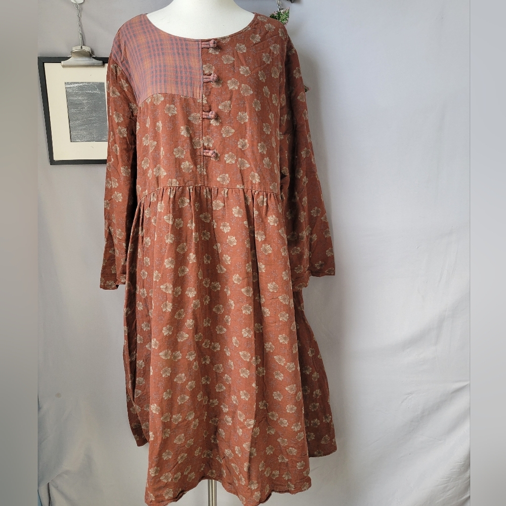 Buykud Cotton Floral Lagenlook Midi Dress 2XL